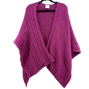 Bonner of Ireland Wool Cable Knit Poncho Cape Shawl‎ Speckled Magenta Purple